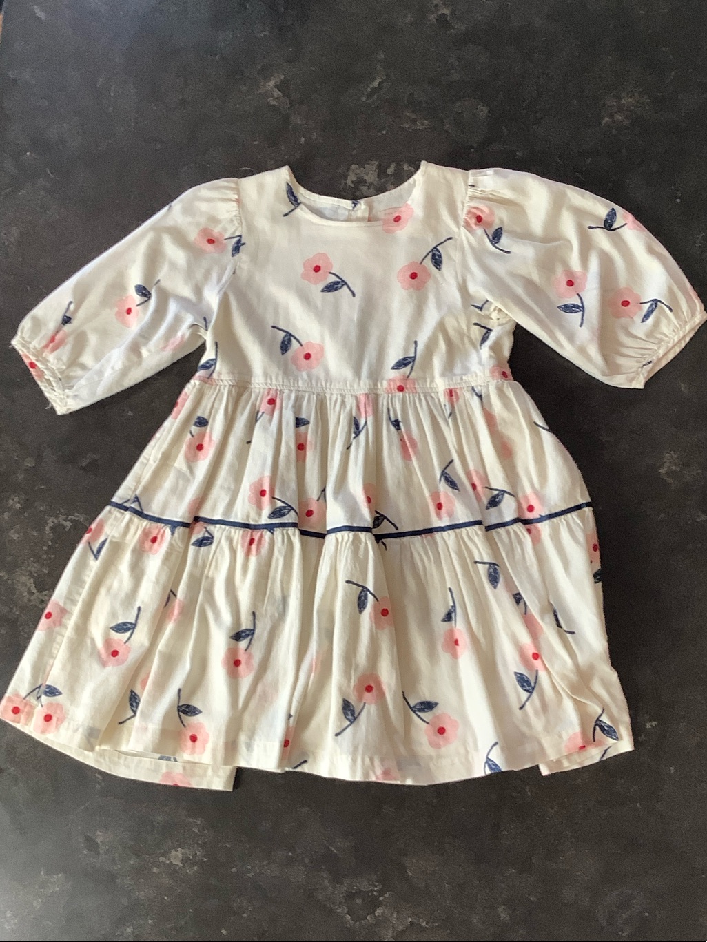 Pink Chicken White Dress With Pink Floral Print And Navy Leaves